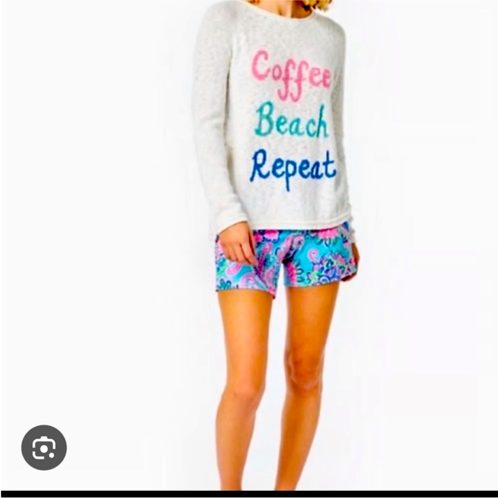 Lilly Pulitzer Danette Sweater Coffee Beach Repeat Graphic Resort White M NWOT - Picture 1 of 12